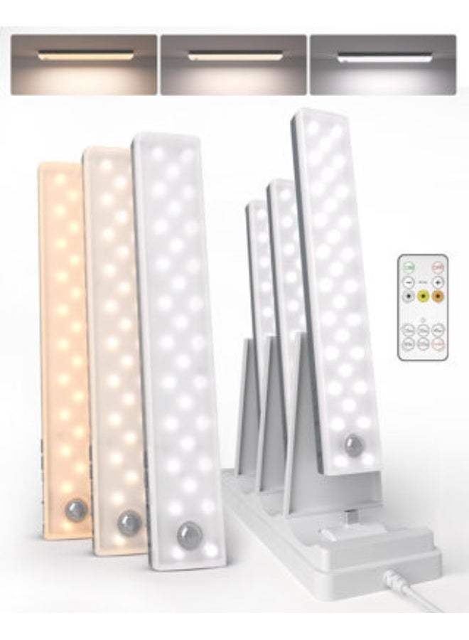 EZVALO 6-Pack Under Cabinet Lighting with Charging Station, 2000mAh Rechargeable Wireless Motion Sensor Lights, 3 Color Temps, Dimmable, Timer, Magnetic, with Remote Control - Image 1